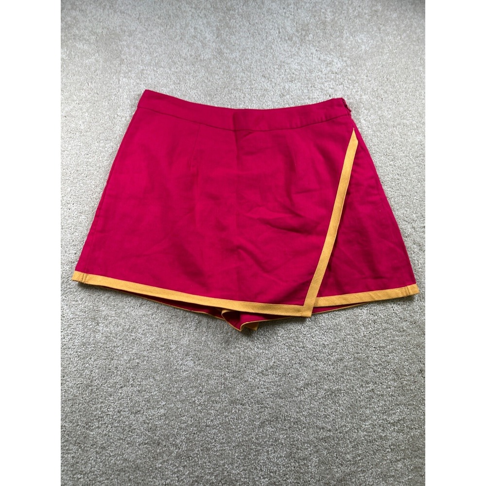 Scoop Womens Size M (8-10) Skort Pink Tennis‎ Pickle Ball Side Zip Yellow Trim